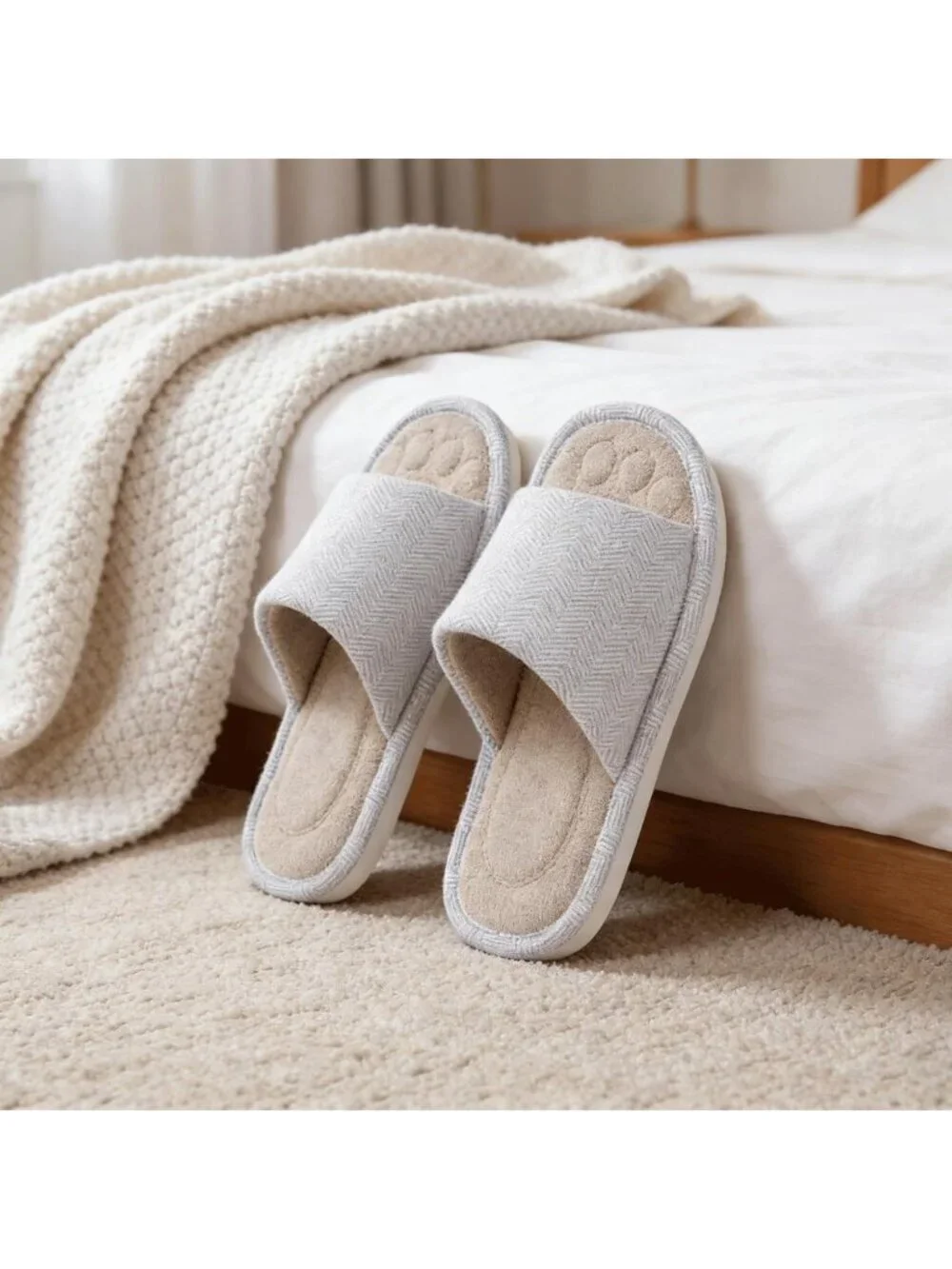 Men's Light Grey Slippers Breathable Slip-on Indoor Slippers Washable Home Shoes